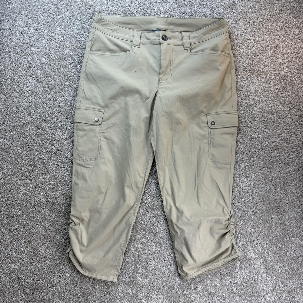 Eddie Bauer Capri Pants Womens 6 Beige Nylon Stretch Cargo Ruched Lightweight